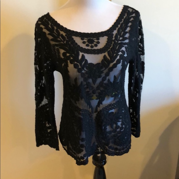 Express Tops - Black Long Sleeved Lace Express Top
